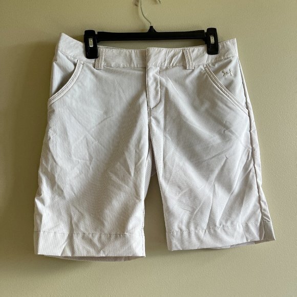 NEW Under Armour Women’s Shotgun Golf Shorts‎ White Tan Striped Size 6 Athletic - Picture 1 of 9